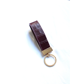 Burgundy Croco Leather Keychain