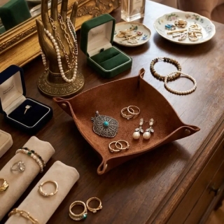 El Yapımı Deri Dekoratif Tepsi | Kişiselleştirilebilir Hakiki Deri