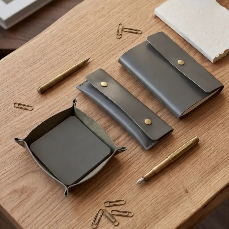 Leather Office Set | Notebook, Pencil Case & 4 Leather Coasters